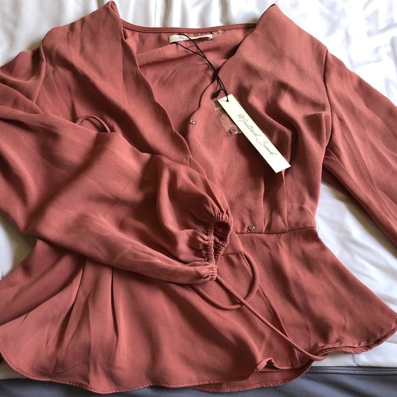 Mustard Seed Tops - (Sold) Mustard Seed Long Sleeve Wrap / Peplum Blouse